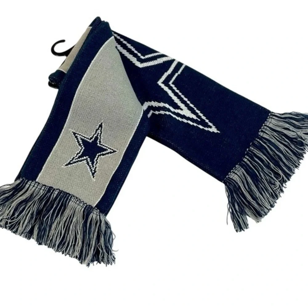 NFL‎ Dallas Cowboys Knit Scarf Navy Blue Grey Rhinestone Star Logo Fringe NEW